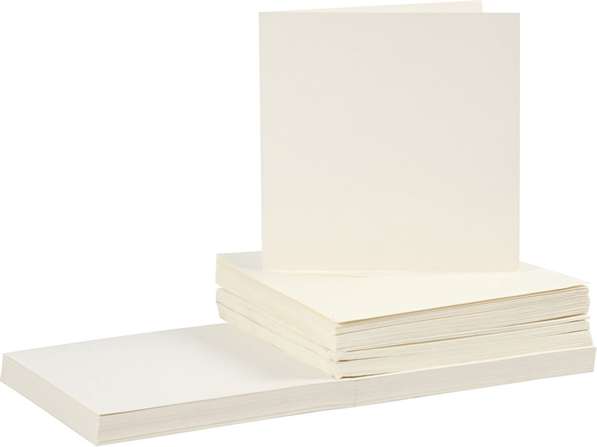 Kaarten en enveloppen, afmeting kaart 15x15 cm, afmeting envelop 16x16 cm, off-white, 50sets [HOB-23119]